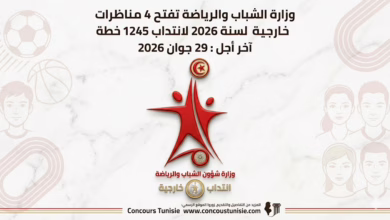 وزارة الشباب والرياضة تفتح 4 مناظرات خارجية لسنة 2026 لانتداب 1245 خطة آخر أجل : 29 جوان 2026