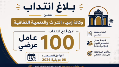 بلاغ انتداب 100 عامل عرضي بوكالة إحياء التراث والتنمية الثقافية – آخر أجل 08 جويلية 2026