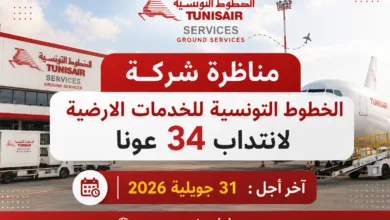 مناظرة شركة الخطوط التونسية للخدمات الارضية لانتداب 34 عونا : آخر أجل 31 جويلية 2026