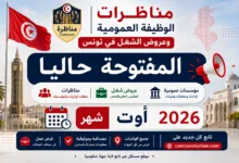 مناظرات الوظيفة العمومية وعروض الشغل في تونس المفتوحة حاليا : شهر أوت 2026