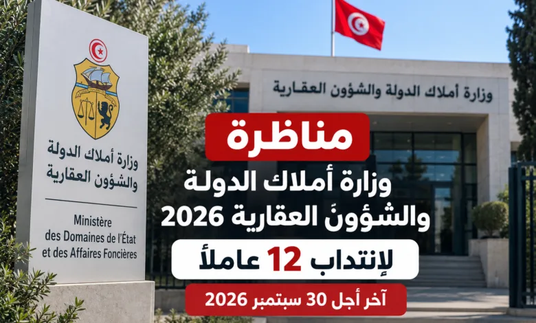 مناظرة وزارة أملاك الدولة والشؤون العقارية 2026 لانتداب 12 عاملاً آخر أجل 30 سبتمبر 2026